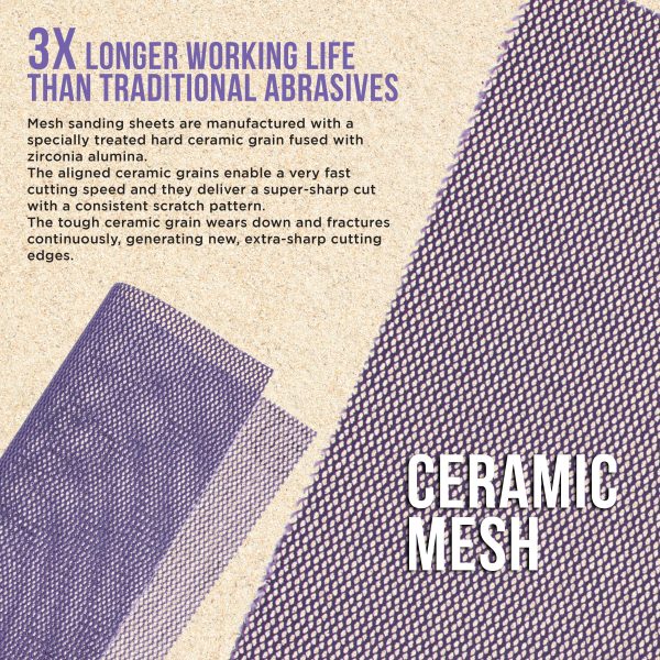 Premium 220 Grit 1 4 Sheet Size Purple Ceramic Mesh Sandpaper, Box of 16 - 4.5  x 5.5  Dustless Hook & Loop Backing, Palm Sanders, Sanding Blocks - Long-Lasting Fast Cut - Woodworking, Auto For Sale - Image 4