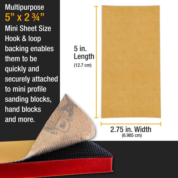 Premium 5  x 2.75  Gold Sandpaper Sheets, 40 Grit (Box of 30) - Hook & Loop Backing, Wood Furniture Woodworking, Auto Paint - For Palm Sanders, Clip-On, Hand Sanding Blocks Cheap - Image 3