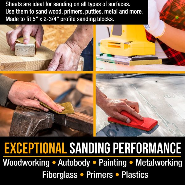 Premium 5  x 2.75  Gold Sandpaper Sheets, 40 Grit (Box of 30) - Hook & Loop Backing, Wood Furniture Woodworking, Auto Paint - For Palm Sanders, Clip-On, Hand Sanding Blocks Cheap - Image 5