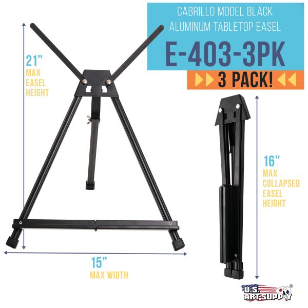 15  to 21  High Adjustable Black Aluminum Tabletop Display Easel (Pack of 3) - Portable Artist Tripod Stand with Extension Arm Wings, Folding Frame Supply - Image 2
