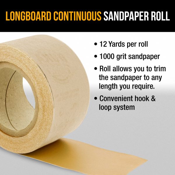 Dura-Gold Premium 1000 Grit Gold Longboard Continuous Sandpaper Roll, 2-3 4  Wide, 12 Yards Long, Hook & Loop Backing - Auto Detailing, Color Sanding Fashion - Image 4
