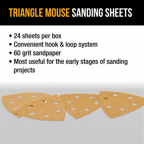 Triangle Mouse Sanding Sheets - 60 Grit (Box of 24) - 6 Hole Pattern Hook & Loop Triangular Shaped Discs - Aluminum Oxide Sandpaper Fashion - Image 4